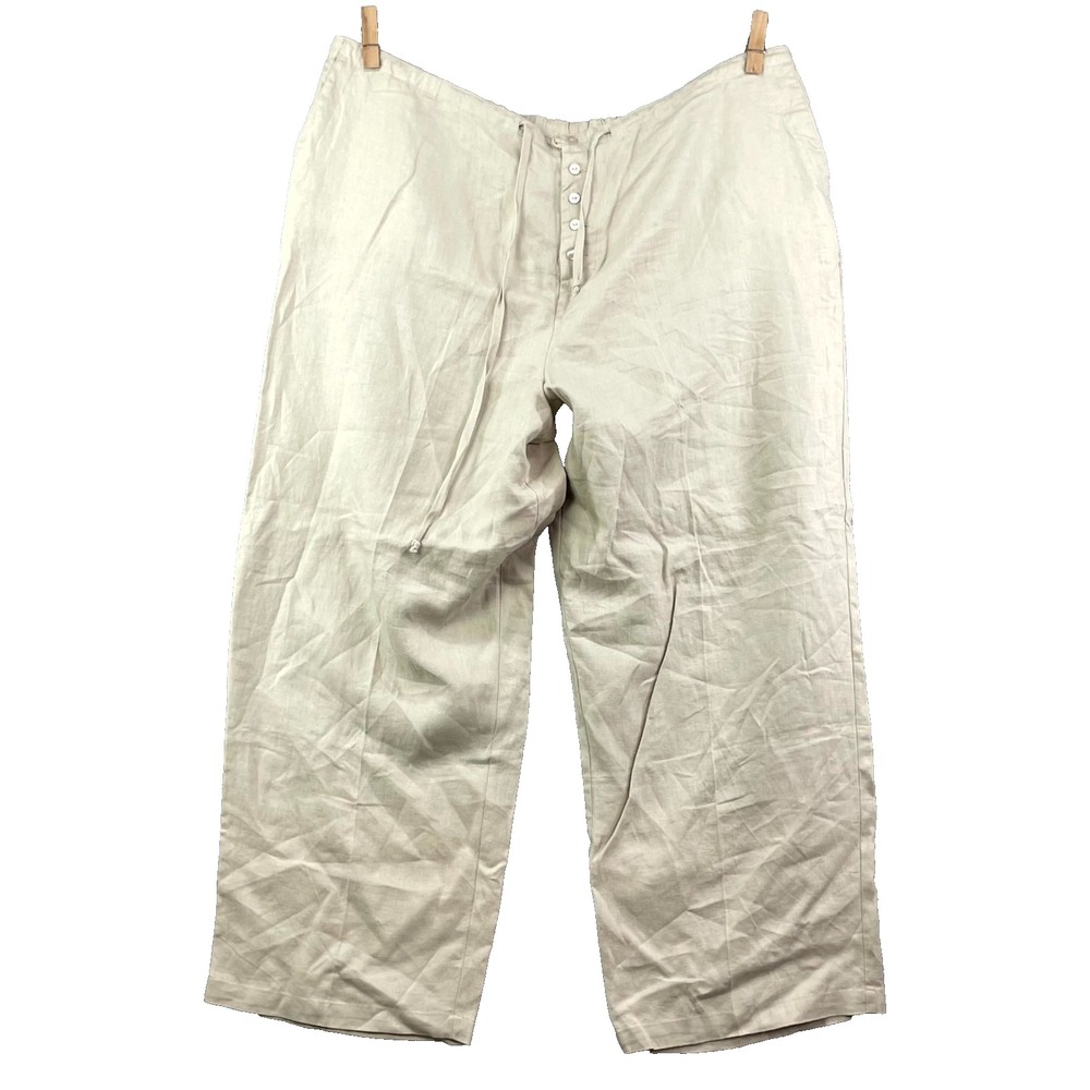 Chadwicks Pants Womens 26W Beige Linen Wide Leg Drawstring Casual Comfort Summer
